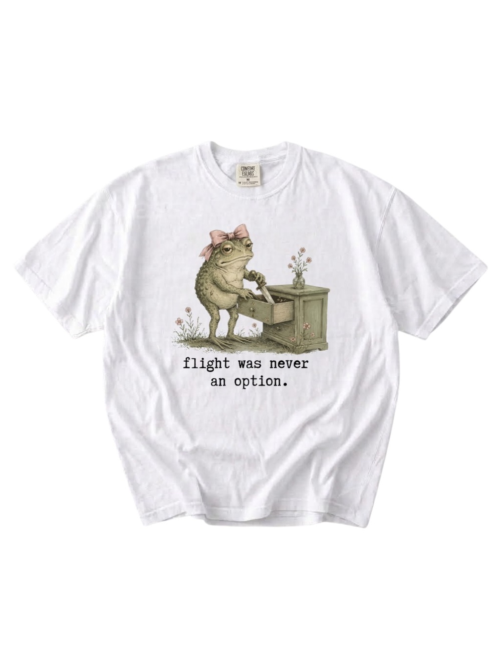 Comfort colors White 'Flight Was Never An Option' T-Shirt with Frog Print